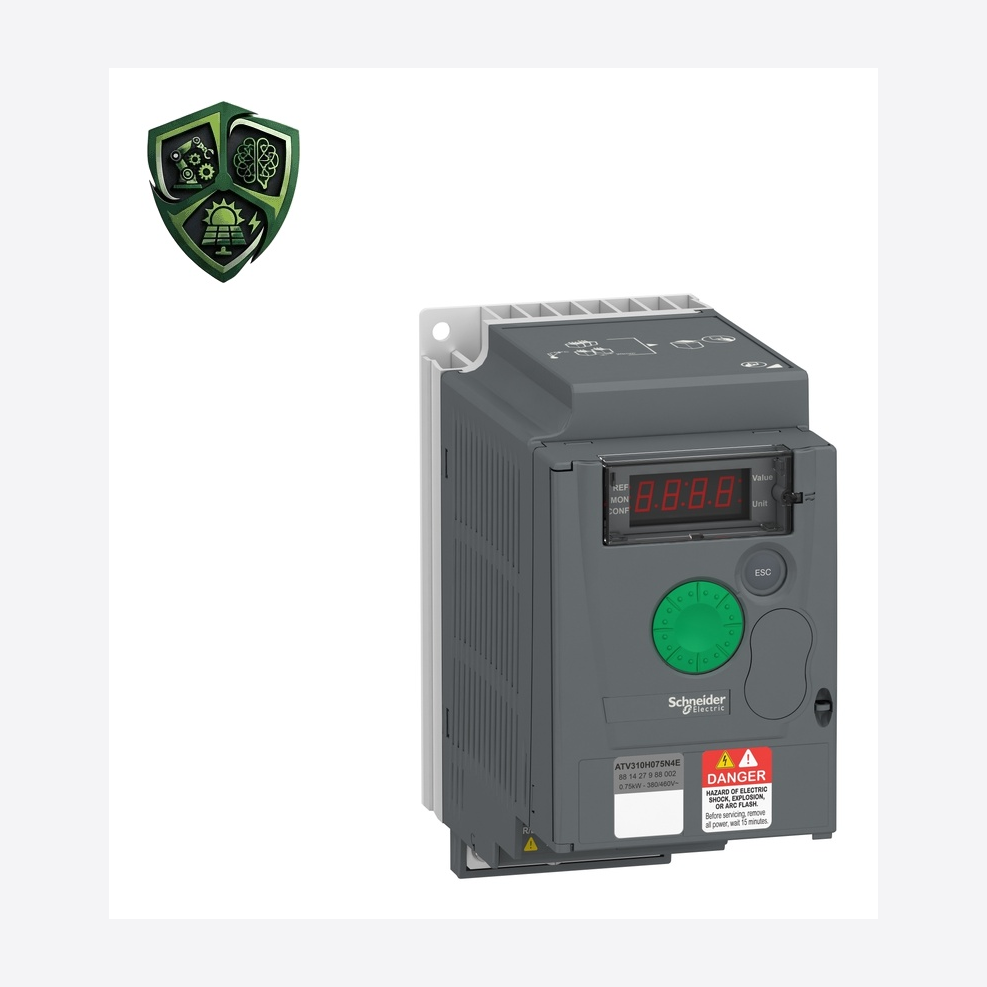 درایو، ⁦Schneider Electric⁩، مدل ⁦ATV310H075N4E⁩، خروجی ⁦380…460 V three phase⁩، توان ⁦0.75 kW for heavy duty⁩، تغذیه ⁦380…460 V⁩.