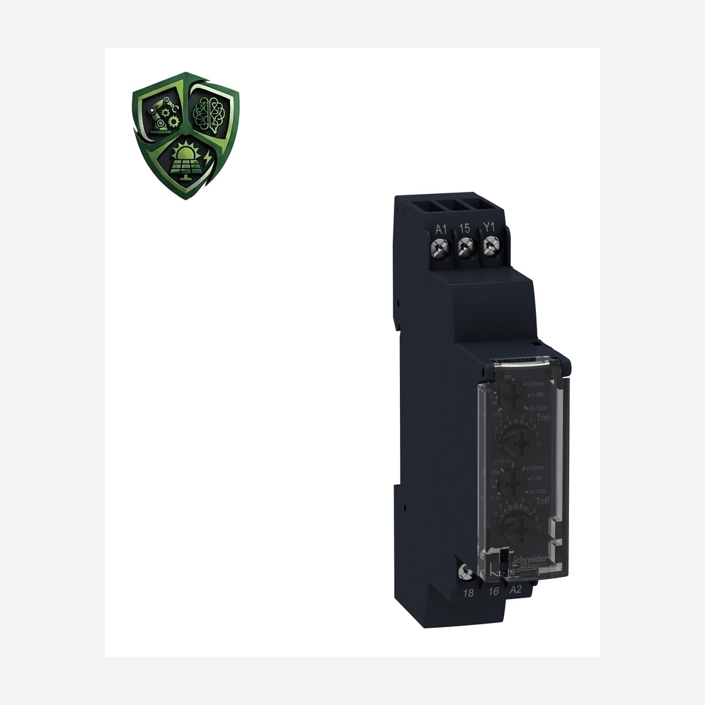 رله حفاظت، ⁦Schneider Electric⁩، مدل ⁦RE17RLJU⁩، جریان خروجی ⁦8 A⁩، تغذیه ⁦12 V AC/DC 50/60 Hz⁩، IP20.