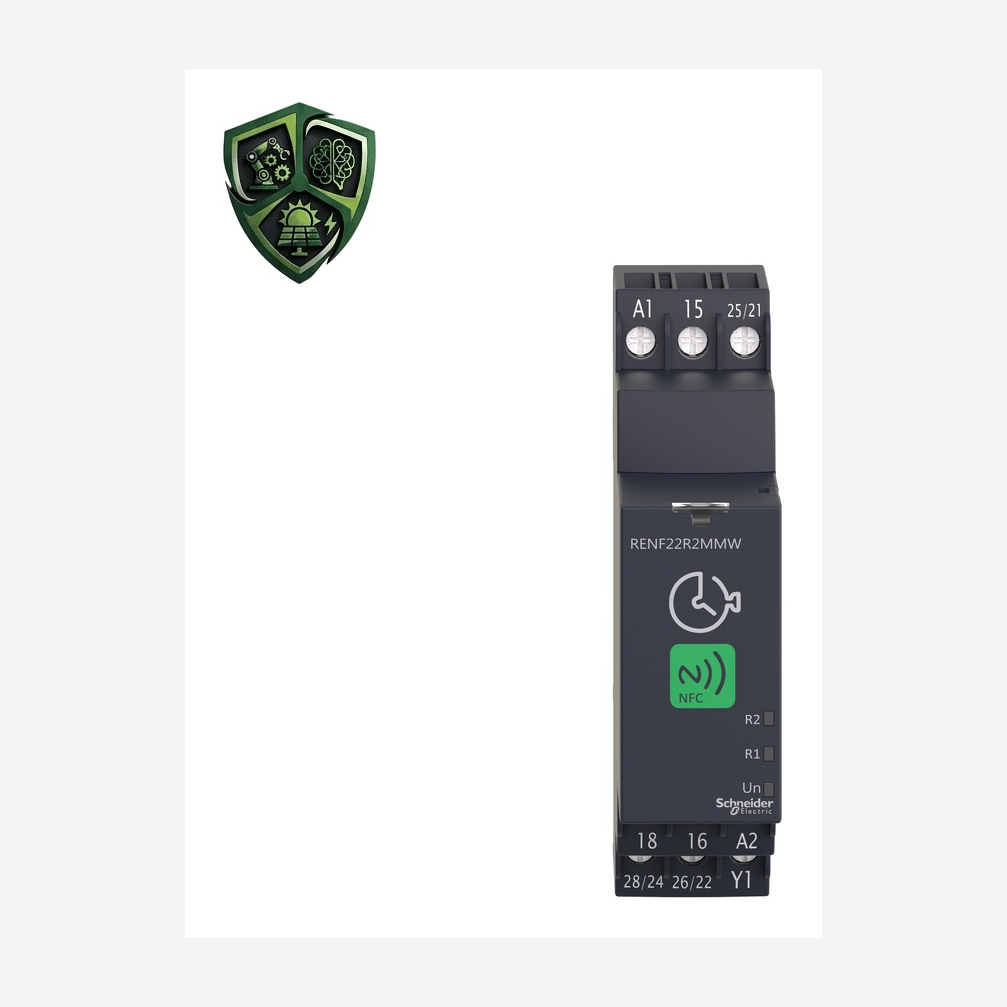 رله حفاظت، ⁦Schneider Electric⁩، مدل ⁦RENF22R2MMW⁩، جریان خروجی ⁦8 A⁩، تغذیه ⁦24…240 V AC/DC⁩، IP40.