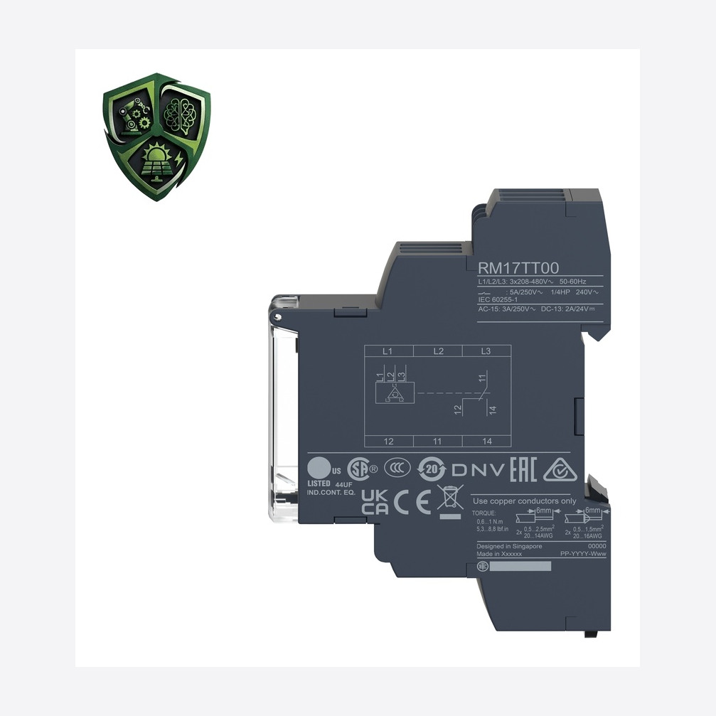 رله حفاظت، ⁦Schneider Electric⁩، مدل ⁦RM17TT00⁩، جریان خروجی ⁦5 A⁩، IP20، کنترل ⁦208…480 V⁩.
