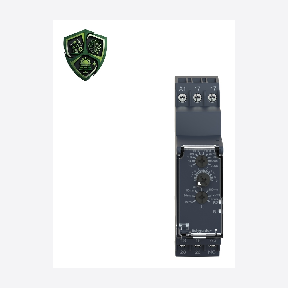 تایمر، ⁦Schneider Electric⁩، مدل ⁦RE22R2QTMR⁩، جریان خروجی ⁦8 A⁩، تغذیه ⁦24…240 V AC/DC 50/60 Hz⁩، IP40.