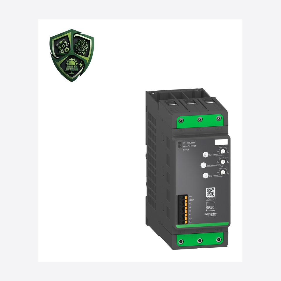 سافت‌استارتر، ⁦Schneider Electric⁩، مدل ⁦ATS130N2D80LT⁩، جریان ⁦80 A in line⁩، توان ⁦22 kW at 230 V normal duty⁩، IP20.