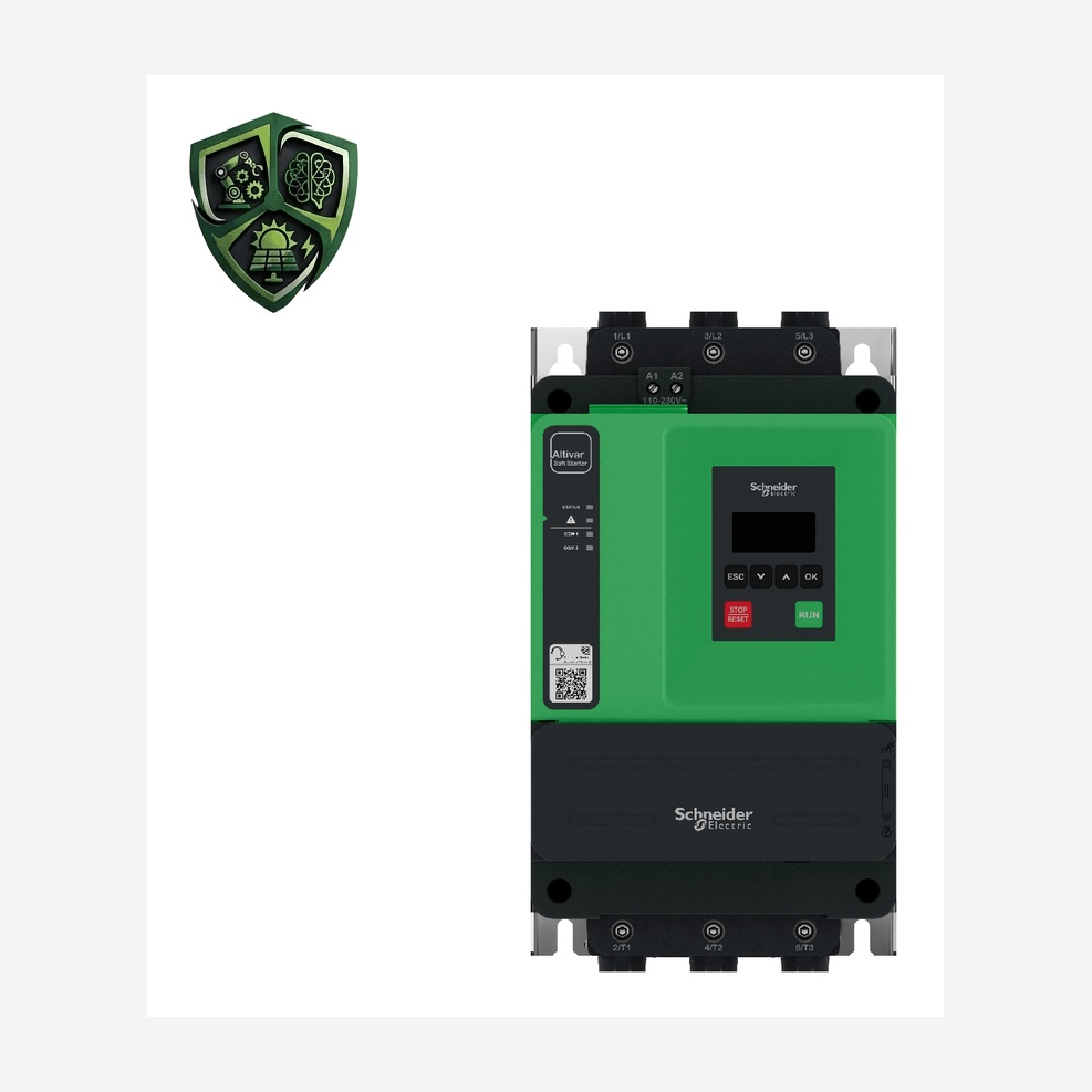 سافت‌استارتر، ⁦Schneider Electric⁩، مدل ⁦ATS430C11S6⁩، جریان ⁦Normal duty: 110 A in line⁩، توان ⁦30 kW at 230 V in line normal duty⁩، IP20.