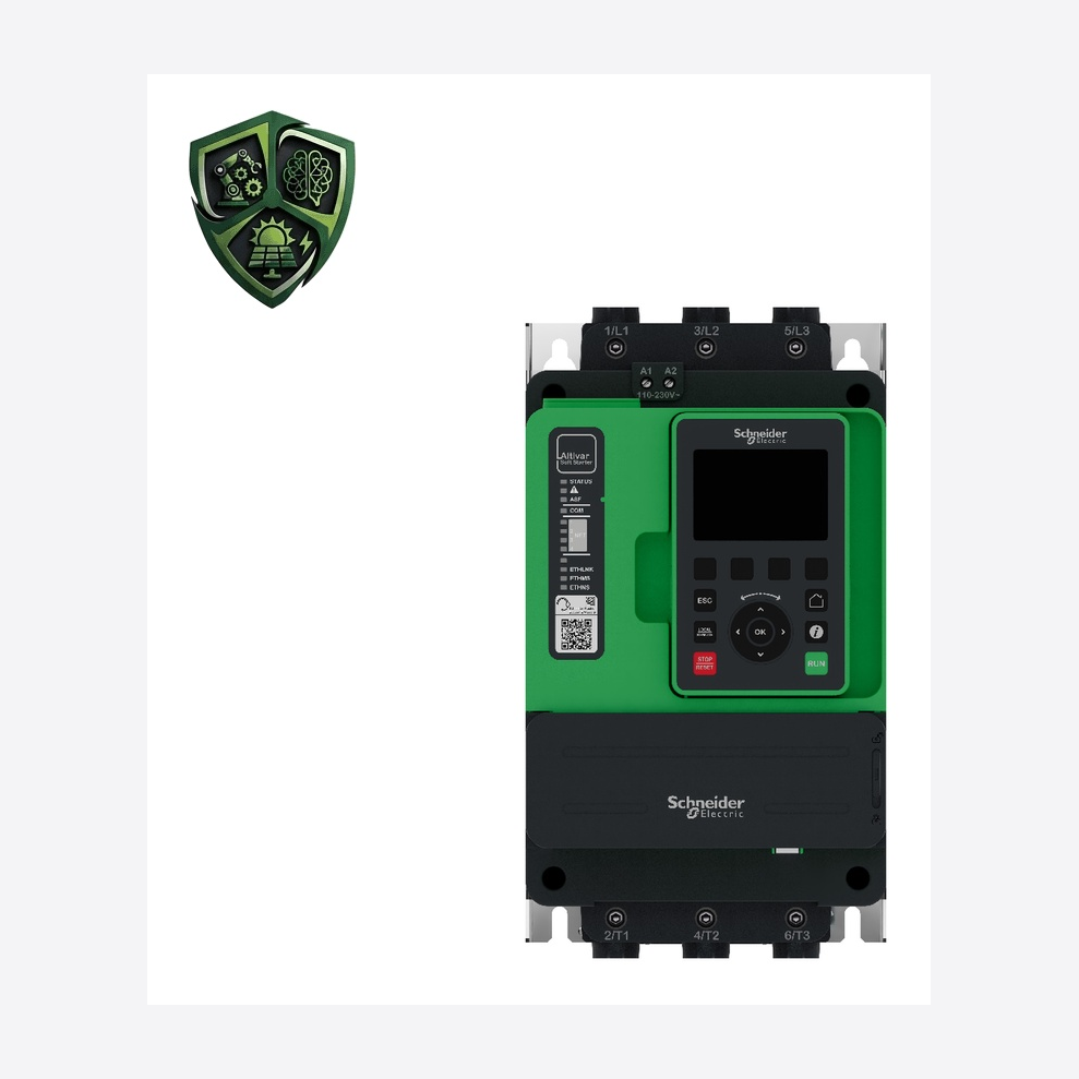 سافت‌استارتر، ⁦Schneider Electric⁩، مدل ⁦ATS490C11Y⁩، جریان ⁦Normal duty: 110 A in line⁩، IP20، کنترل ⁦110…230 V AC 50…60 Hz⁩.