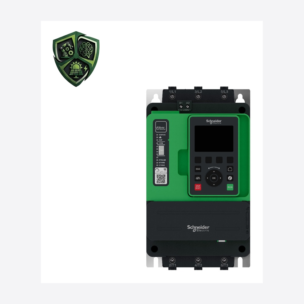 سافت‌استارتر، ⁦Schneider Electric⁩، مدل ⁦ATS490D22Y⁩، جریان ⁦Normal duty: 22 A in line⁩، IP20، کنترل ⁦110…230 V AC 50…60 Hz⁩.