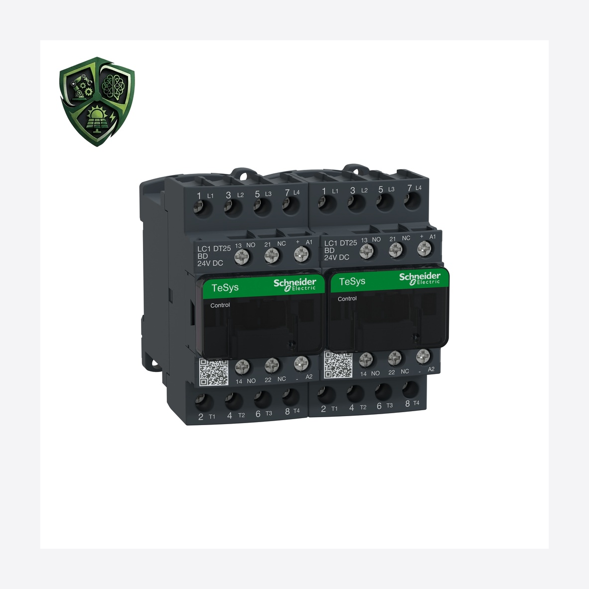 کنتاکتور، ⁦Schneider Electric⁩، مدل ⁦LC2DT25BD⁩، پل ⁦4P⁩، ولتاژ ⁦ <= 690 V AC 25…400 Hz⁩، جریان ⁦25 A at <= 440 V AC AC-1 ⁩.