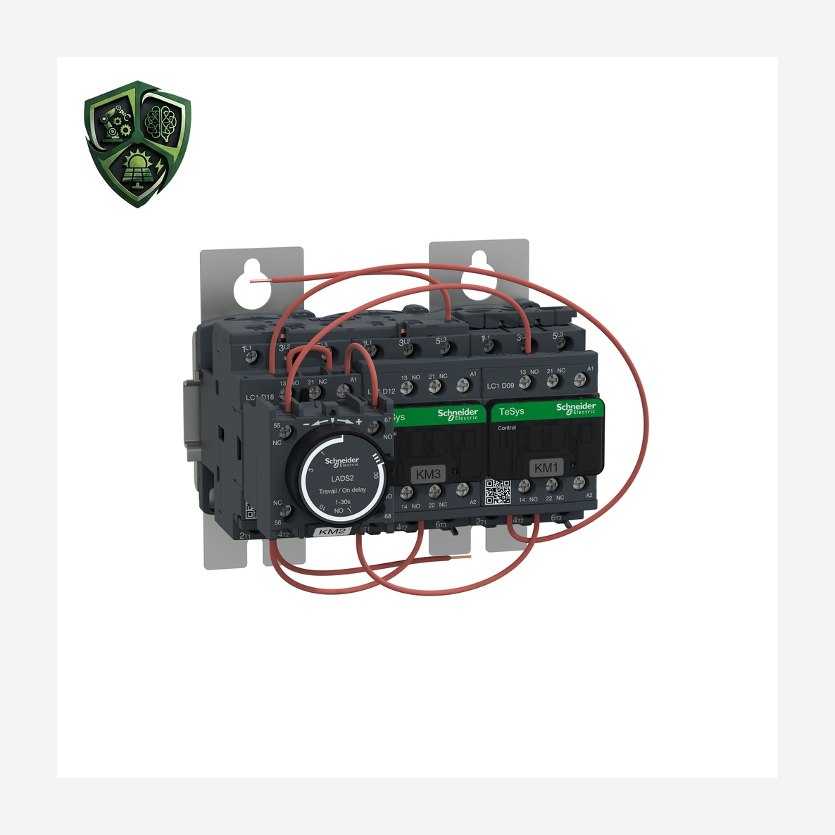 کنتاکتور، ⁦Schneider Electric⁩، مدل ⁦LC3D12AP7⁩، پل ⁦3 x 3P⁩، ولتاژ ⁦ <= 690 V AC 25…400 Hz⁩، جریان ⁦12 A at <= 440 V AC AC-3 ⁩.